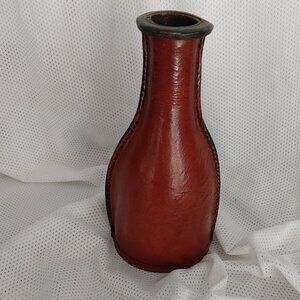 Vintage Brown Leather Pill Pool Billard Tally Bottle